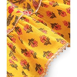 Babyhug Woven Frill Sleeves Floral Printed Choli Lehenga Set with Dupatta & Lace Detailing - Yellow