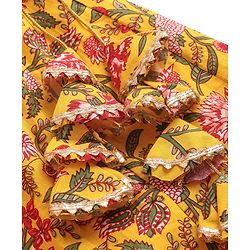 Babyhug Woven Frill Sleeves Floral Printed Choli Lehenga Set with Dupatta & Lace Detailing - Yellow