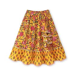 Babyhug Woven Frill Sleeves Floral Printed Choli Lehenga Set with Dupatta & Lace Detailing - Yellow