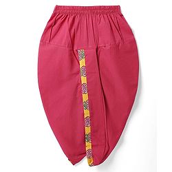 Babyhug Cambric Woven Full Sleeves Kurta Dhoti Set With Floral Print - Mustard & Dark Pink