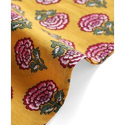 Babyhug Cambric Woven Full Sleeves Kurta Dhoti Set With Floral Print - Mustard & Dark Pink