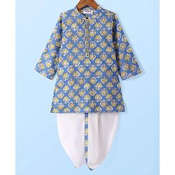 Babyhug Cotton Woven Full Sleeves Floral Printed Kurta Dhoti Set - Light Blue