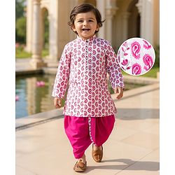 Babyhug Cotton Woven Full Sleeves Paisley Printed Kurta Dhoti Set - Pink