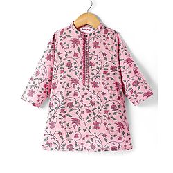 Babyhug Cambric Woven Full Sleeves Floral Printed Dhoti Kurta Set - Pink