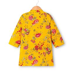 Babyhug 100% Cotton Woven Cambric Full Sleeves Floral Printed Kurta & Dhoti Set - Yellow