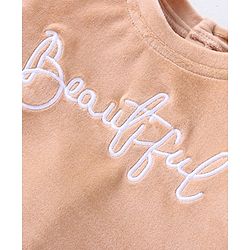 Babyhug Velour Woven Full Sleeves Winter Wear Suit With Text Embroidery - Peach