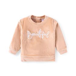 Babyhug Velour Woven Full Sleeves Winter Wear Suit With Text Embroidery - Peach