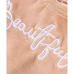 Babyhug Velour Woven Full Sleeves Winter Wear Suit With Text Embroidery - Peach