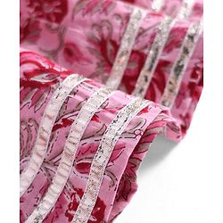 Babyhug Cotton Woven Three Fourth Sleeves Cambric Choli Lehenga Set And Dupatta with Floral Print - Pink