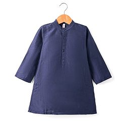 Babyhug Woven Full Sleeves Solid Colour Kurta Pyjama Set with Floral Printed Brocade Nehru Jacket - Navy Blue
