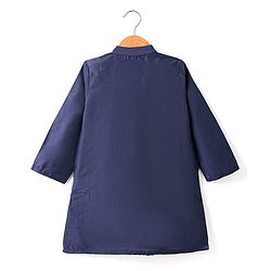 Babyhug Woven Full Sleeves Solid Colour Kurta Pyjama Set with Floral Printed Brocade Nehru Jacket - Navy Blue