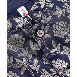 Babyhug Woven Full Sleeves Solid Colour Kurta Pyjama Set with Floral Printed Brocade Nehru Jacket - Navy Blue