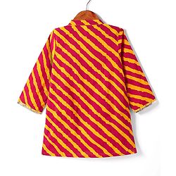 Babyhug Cotton Woven Full Sleeves Cambric Dhoti Kurta Set Leheriya Print - Orange & Yellow