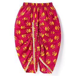 Babyhug Cotton Woven Full Sleeves Cambric Dhoti Kurta Set Leheriya Print - Orange & Yellow