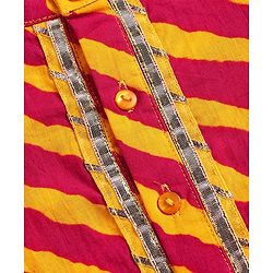Babyhug Cotton Woven Full Sleeves Cambric Dhoti Kurta Set Leheriya Print - Orange & Yellow
