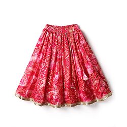 Babyhug Woven Sleeveless Choli Lehenga & Dupatta Set With Floral Embriodery & Lace Detailing - Pink