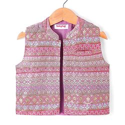 Babyhug Woven Full Sleeves Solid Colour Kurta Pyjama Set with Floral Embroidered Nehru Jacket - Beige