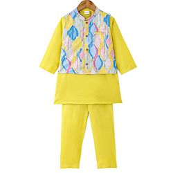 Babyhug Cotton Woven Full Sleeves Solid Kurta Pyjama Set with Printed Jacket - Yellow