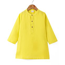Babyhug Cotton Woven Full Sleeves Solid Kurta Pyjama Set with Printed Jacket - Yellow