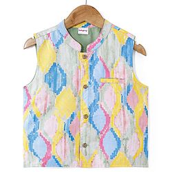 Babyhug Cotton Woven Full Sleeves Solid Kurta Pyjama Set with Printed Jacket - Yellow