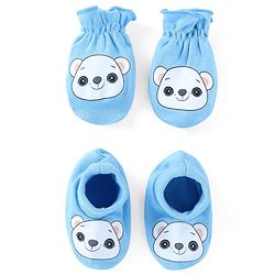 Babyhug 100% Cotton Knit Mittens & Booties Bear Print - Blue