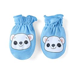 Babyhug 100% Cotton Knit Mittens & Booties Bear Print - Blue