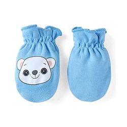Babyhug 100% Cotton Knit Mittens & Booties Bear Print - Blue