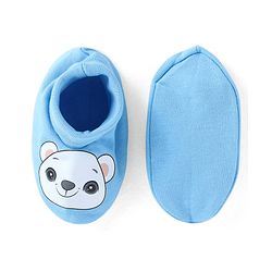 Babyhug 100% Cotton Knit Mittens & Booties Bear Print - Blue