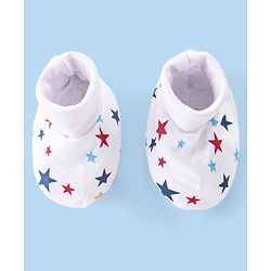 Babyhug 100% Cotton Knit Star Print Mittens and Booties - White