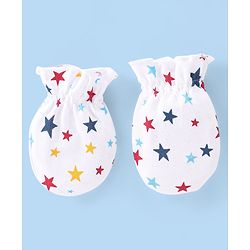 Babyhug 100% Cotton Knit Star Print Mittens and Booties - White