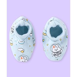 Babyhug 100% Cotton Knit Space Theme Printed Mittens & Booties - Light Blue