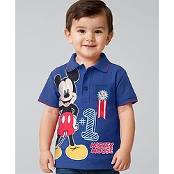 Babyhug Disney Single Jersey Knit Half Sleeves Polo T-Shirt With Mickey Mouse Graphics & Badge Applique - Blue