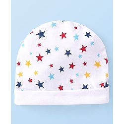 Babyhug 100% Cotton Interlock Knit Cap Mitten & Booties with Star   Print -White