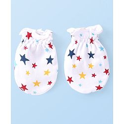 Babyhug 100% Cotton Interlock Knit Cap Mitten & Booties with Star   Print -White