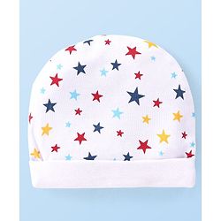 Babyhug 100% Cotton Interlock Knit Cap Mitten & Booties with Star   Print -White