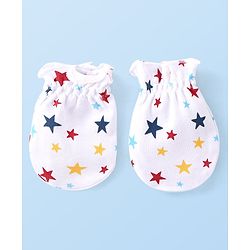 Babyhug 100% Cotton Interlock Knit Cap Mitten & Booties with Star   Print -White