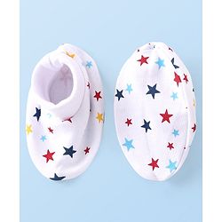 Babyhug 100% Cotton Interlock Knit Cap Mitten & Booties with Star   Print -White