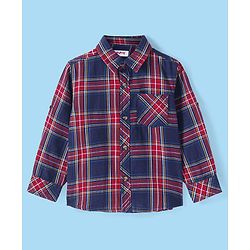 Babyhug Cotton Woven Full Sleeves Shirt With Checks & Printed Inner Tee - Navy & Wine