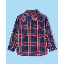 Babyhug Cotton Woven Full Sleeves Shirt With Checks & Printed Inner Tee - Navy & Wine