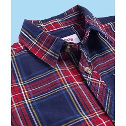 Babyhug Cotton Woven Full Sleeves Shirt With Checks & Printed Inner Tee - Navy & Wine