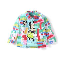 Babyhug Disney Cotton Knit Full Sleeves Shirt & Lounge Pant Set With T-Shirt & Mickey Mouse Graphics - Light Blue