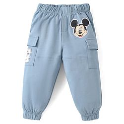 Babyhug Disney Cotton Knit Full Sleeves Shirt & Lounge Pant Set With T-Shirt & Mickey Mouse Graphics - Light Blue