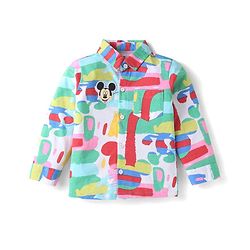 Babyhug Disney Cotton Knit Full Sleeves Shirt & Lounge Pant Set With T-Shirt & Mickey Mouse Graphics - Light Blue