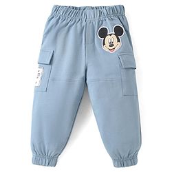 Babyhug Disney Cotton Knit Full Sleeves Shirt & Lounge Pant Set With T-Shirt & Mickey Mouse Graphics - Light Blue