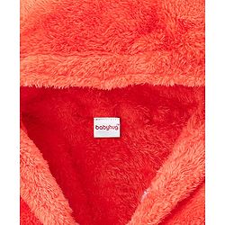 Babyhug Velour  Knit Full Sleeves Hooded Bath Robe With Ear Flaps - Orange
