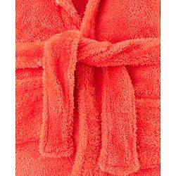 Babyhug Velour  Knit Full Sleeves Hooded Bath Robe With Ear Flaps - Orange