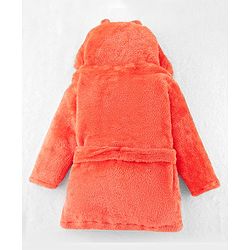 Babyhug Velour  Knit Full Sleeves Hooded Bath Robe With Ear Flaps - Orange