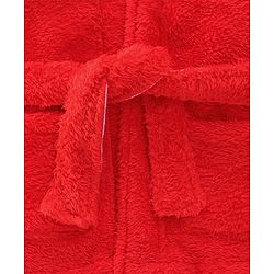 Babyhug Velour Cotton Knit Full Sleeves Hooded Bath Robe With Ear Flaps - Red