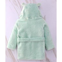 Babyhug Velour  Knit Full Sleeves Hooded Bath Robe With Ear Flaps - Sea Green