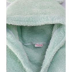Babyhug Velour  Knit Full Sleeves Hooded Bath Robe With Ear Flaps - Sea Green